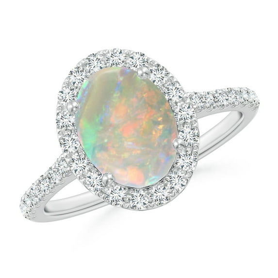 Angara Natural Opal Ring - Prong-Set Oval 1.1 ct Opal Halo Ring with Diamonds in Platinum for Women | October Birthstone Jewelry (Ring Size = 10.5)