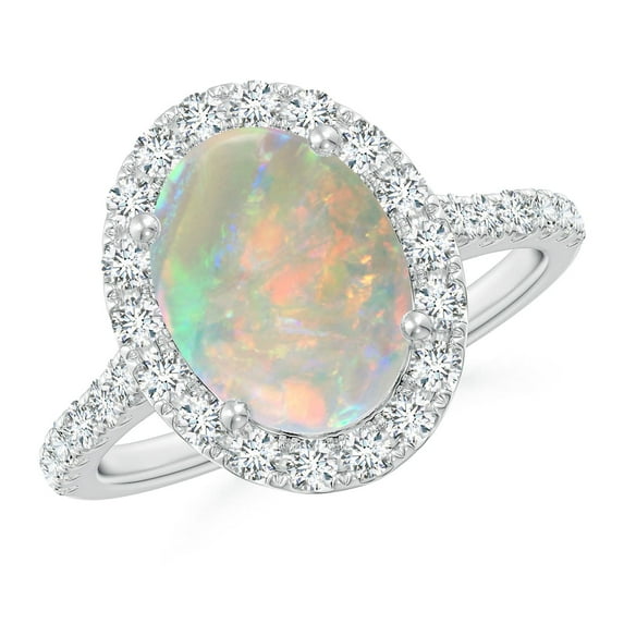 Angara Natural Opal Ring - Prong-Set Oval 1.45 ct Opal Halo Ring with Diamonds for Women | October Birthstone Jewelry | 14K White Gold Opal Ring (Ring Size = 12)