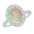 thumbnail image 1 of Angara Natural Opal Ring - Prong-Set Oval 1.45 ct Opal Halo Ring with Diamonds for Women | October Birthstone Jewelry | 14K White Gold Opal Ring (Ring Size = 7), 1 of 9