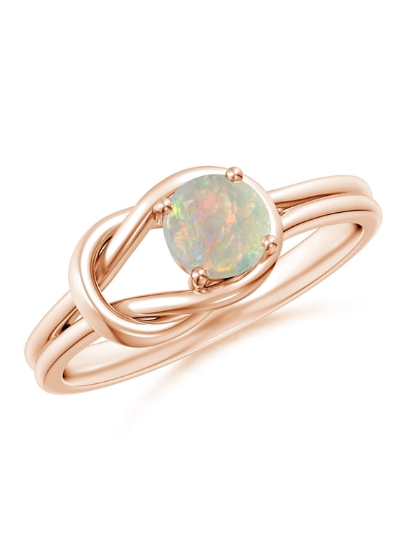Natural Opal Ring - Solitaire Opal Infinity Knot Ring for Women (Size-5mm) | October Birthstone Jewelry | 14K Rose Gold Opal Ring (Ring Size = 11)