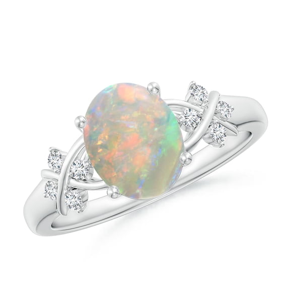 Angara Natural Opal Ring - Solitaire Oval 1.1 ct Opal Criss Cross Ring with Diamonds in 925 Sterling Silver for Women | October Birthstone Jewelry (Ring Size = 12)