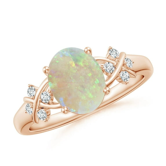 Angara Natural Opal Ring - Solitaire Oval 1.1 ct Opal Criss Cross Ring with Diamonds for Women | October Birthstone Jewelry | 14K Rose Gold Opal Ring (Ring Size = 7.5)