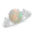 thumbnail image 1 of Angara Natural Opal Ring - Solitaire Oval 1.45 ct Opal Criss Cross Ring with Diamonds in 925 Sterling Silver for Women | October Birthstone Jewelry (Ring Size = 12), 1 of 9