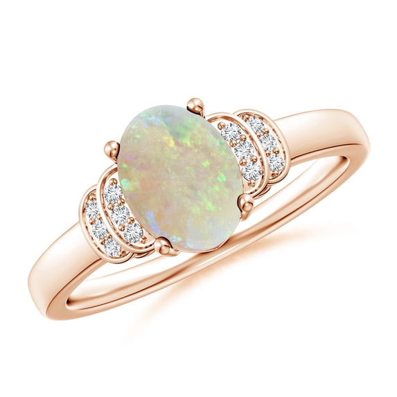 Angara Natural Opal Ring - Solitaire Oval Opal Ring for Women | October Birthstone Jewelry | 14K Rose Gold Opal Ring (Ring Size = 13)