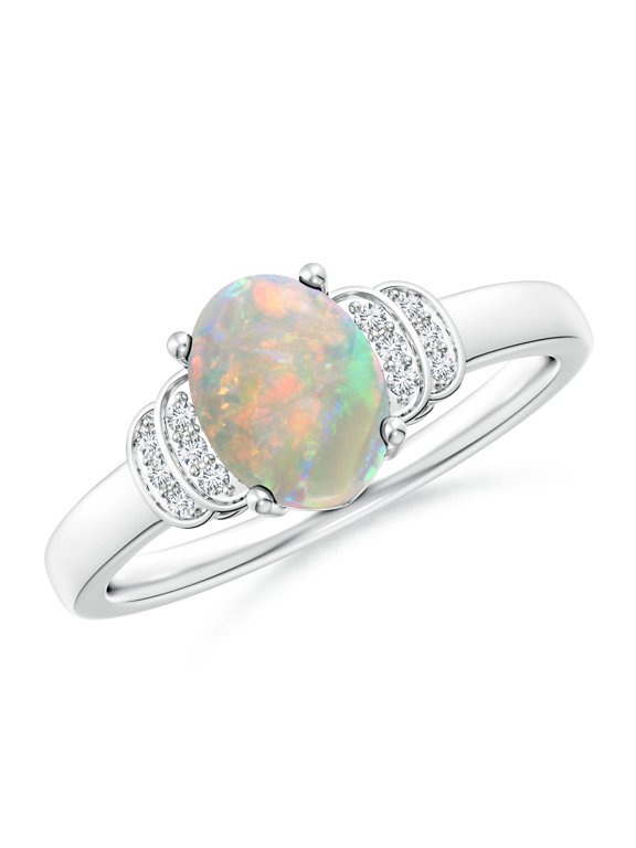 Natural Opal Ring - Solitaire Oval Opal Ring for Women | October Birthstone Jewelry | 14K White Gold Opal Ring (Ring Size = 3)