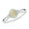 thumbnail image 1 of Angara Natural Opal Ring - Solitaire Oval Opal Split Shank Ring with Trio Diamonds in 925 Sterling Silver for Women | October Birthstone Jewelry (Ring Size = 10.5), 1 of 10
