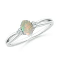 thumbnail image 1 of Angara Natural Opal Ring - Solitaire Oval Opal Split Shank Ring with Trio Diamonds in Platinum for Women | October Birthstone Jewelry (Ring Size = 3.5), 1 of 10