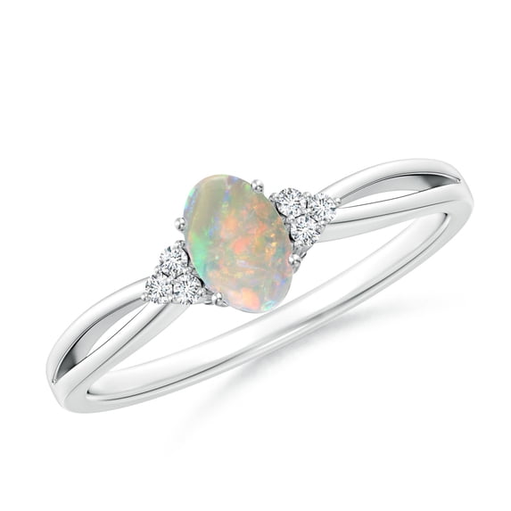 Angara Natural Opal Ring - Solitaire Oval Opal Split Shank Ring with Trio Diamonds in Platinum for Women | October Birthstone Jewelry (Ring Size = 3.5)