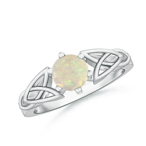 Angara Natural Opal Ring - Solitaire Round Opal Celtic Knot Ring in 925 Sterling Silver for Women (Size-6mm) | October Birthstone Jewelry (Ring Size = 6.5)