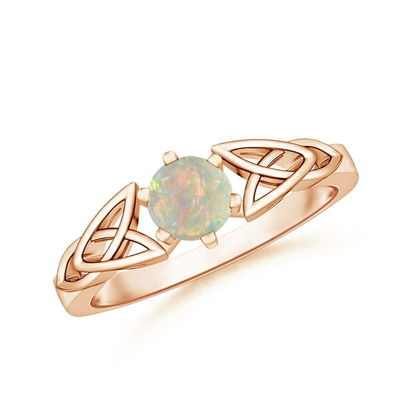 Angara Natural Opal Ring - Solitaire Round Opal Celtic Knot Ring for Women (Size-5mm) | October Birthstone Jewelry | 14K Rose Gold Opal Ring (Ring Size = 8)