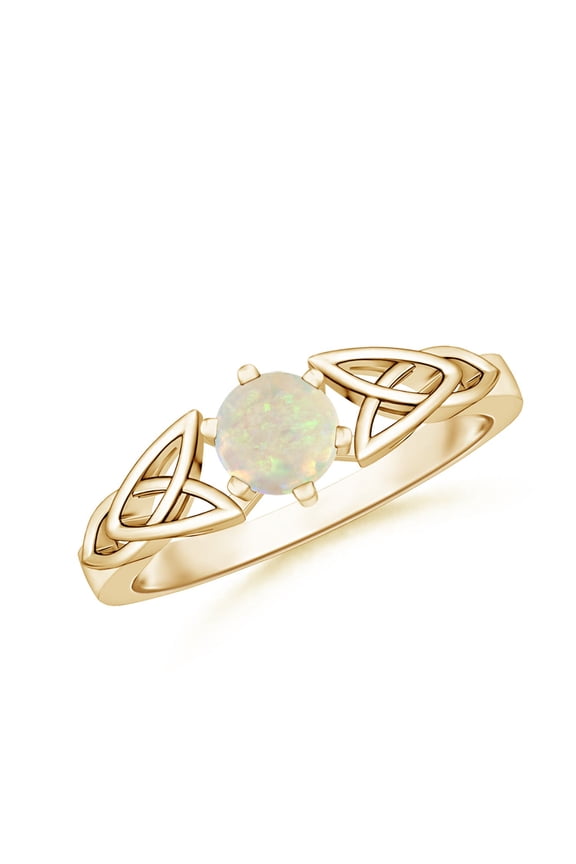 Natural Opal Ring - Solitaire Round Opal Celtic Knot Ring for Women (Size-5mm) | October Birthstone Jewelry | 14K Yellow Gold Opal Ring (Ring Size = 6.5)