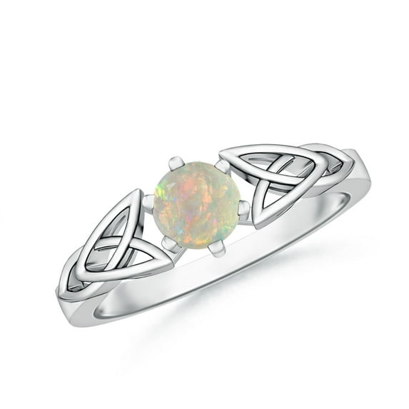 Angara Natural Opal Ring - Solitaire Round Opal Celtic Knot Ring in Platinum for Women (Size-5mm) | October Birthstone Jewelry (Ring Size = 7)