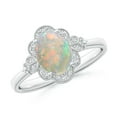 thumbnail image 1 of Angara Natural Opal Ring - Victorian Style Oval Opal and Diamond Halo Engagement Ring for Women | October Birthstone Jewelry | 14K White Gold Opal Ring (Ring Size = 9), 1 of 10