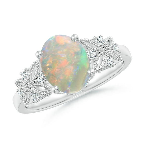 Angara Natural Opal Ring - Vintage Style Oval 1.1 ct Opal Ring with Diamonds in Platinum for Women | October Birthstone Jewelry (Ring Size = 11)