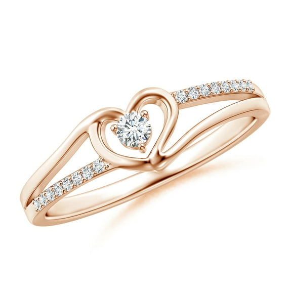 Angara Natural Diamond Heart Shaped Promise Ring in 14K Rose Gold for Women - Diamond Jewelry for April Born | 2.5mm Round Diamond Ring (Ring Size = 5.5)