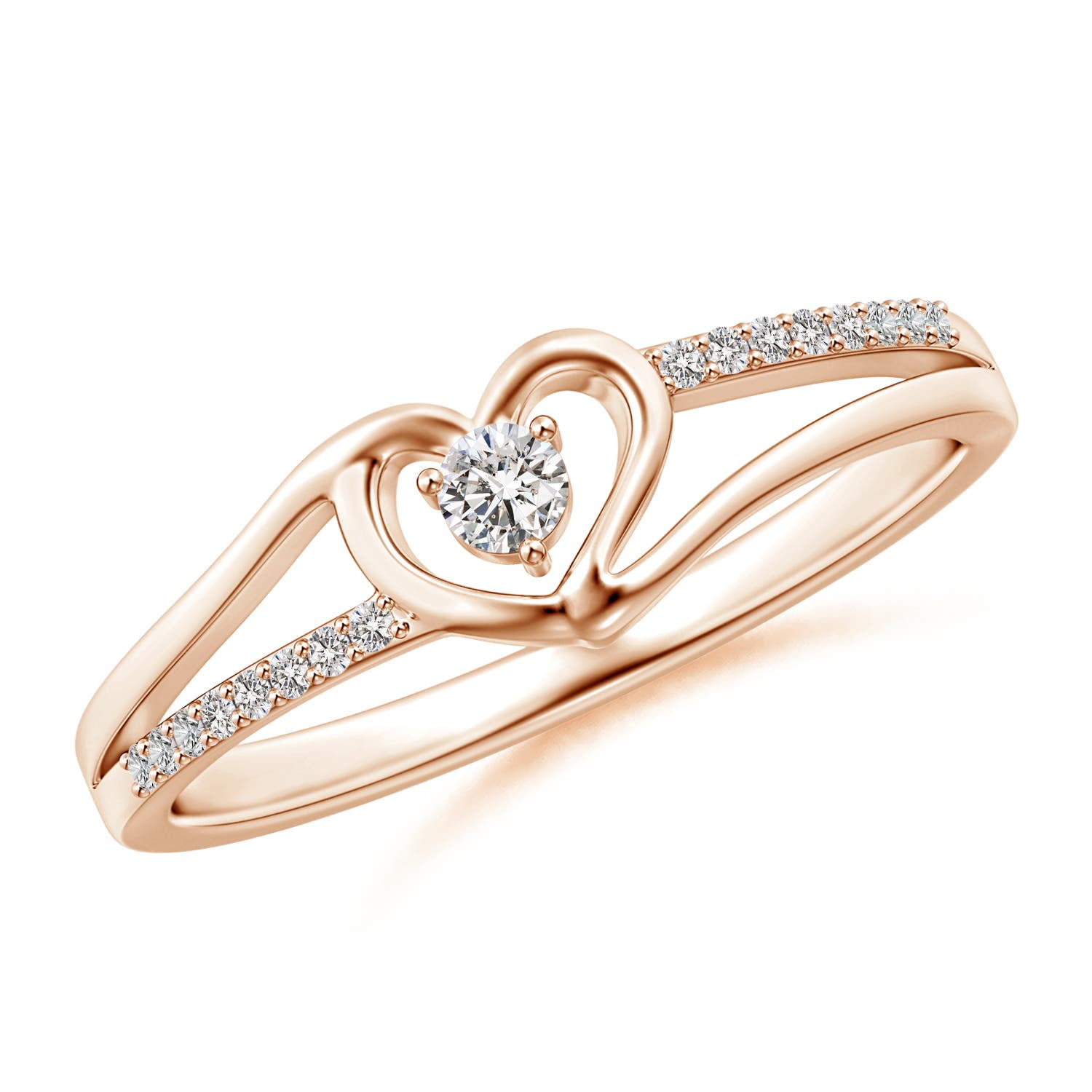 Angara Natural Diamond Heart Shaped Promise Ring in 14K Rose Gold for Women - Diamond Jewelry for April Born | 2.5mm Round Diamond Ring (Ring Size = 6)