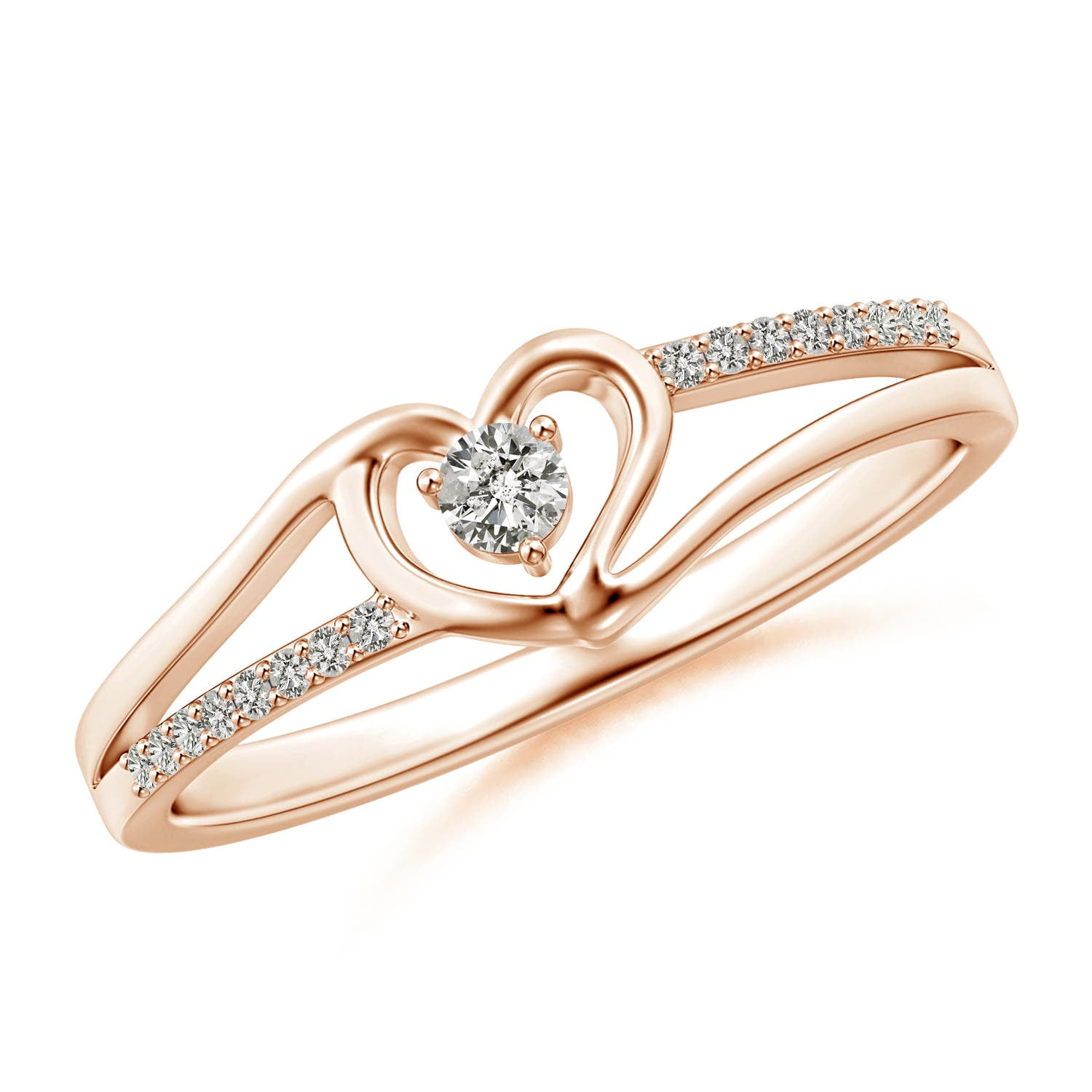 Angara Natural Diamond Heart Shaped Promise Ring in 14K Rose Gold for Women - Diamond Jewelry for April Born | 2.5mm Round Diamond Ring (Ring Size = 7.5)
