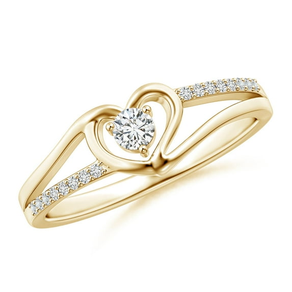 Angara Ring - Diamond Promise Ring for Women in 14K Yellow Gold - April Born Jewelry | 3.1mm Natural Diamond Heart Promise Ring (Ring Size = 5.5)