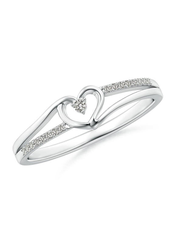 Natural Diamond Heart Promise Ring in 925 Sterling Silver for Women (Size-1.5mm | Color-K | Clarity-I3) | April Birthstone, Jewelry Gift for Women | Diamond Promise Ring (Ring Size = 7.5)