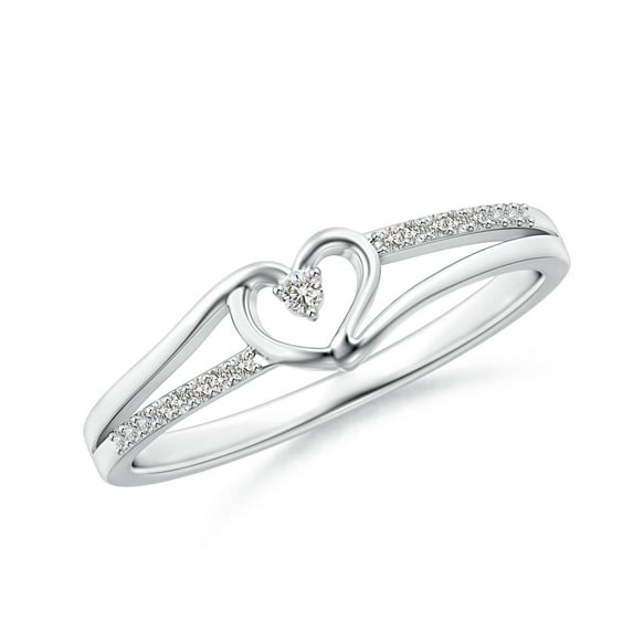 Angara Natural Round Diamond Heart Shaped Promise Ring in Platinum for Women - April Birthstone Jewelry | 1.5mm Diamond Split Shank Ring (Ring Size = 9.5)