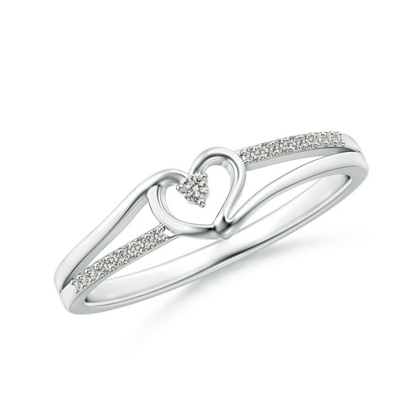 Angara Natural Round Diamond Heart Shaped Promise Ring in Platinum for Women - April Birthstone Jewelry | 1.5mm Diamond Split Shank Ring (Ring Size = 9.5)