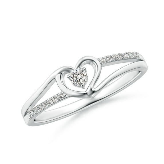 Angara Natural Round Diamond Heart Shaped Promise Ring in Platinum for Women - April Birthstone Jewelry | 2.5mm Diamond Split Shank Ring (Ring Size = 10.5)