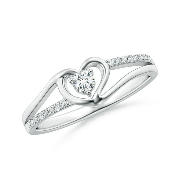 Angara Natural Round Diamond Heart Shaped Promise Ring in Platinum for Women - April Birthstone Jewelry | 3.1mm Diamond Split Shank Ring (Ring Size = 10.5)