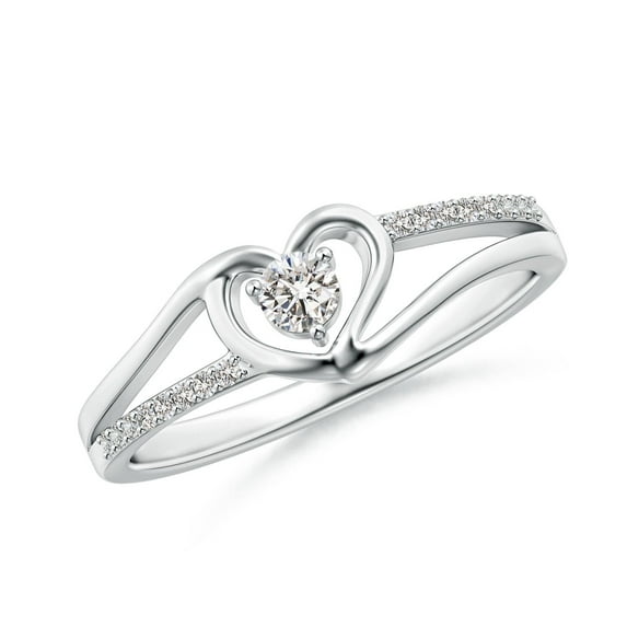 Angara Natural Round Diamond Heart Shaped Promise Ring in Platinum for Women - April Birthstone Jewelry | 3.1mm Diamond Split Shank Ring (Ring Size = 9.5)
