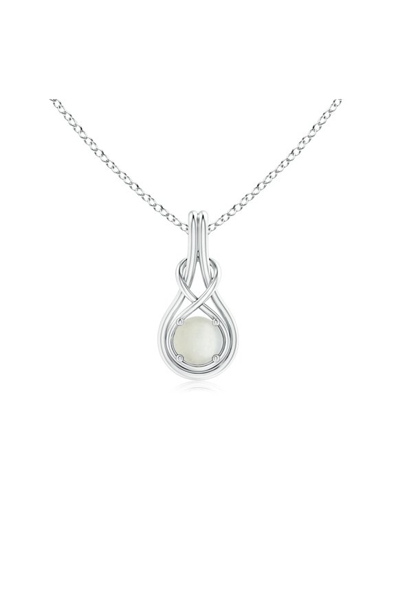 Natural Round Moonstone Solitaire Infinity Knot Pendant for Women in 925 Sterling Silver (Size-5mm) | June Birthstone Jewelry, Anniversary, Jewelry Gift for Women