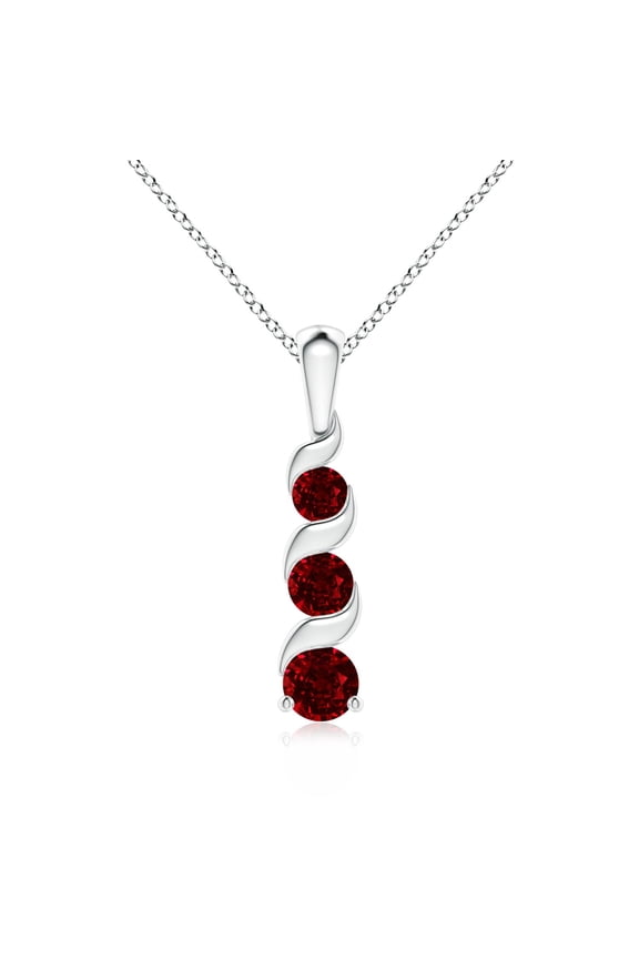 Natural Round Ruby Three Stone Pendant Necklace in 925 Sterling Silver for Women (Size-4mm) | July Birthstone, Birthday, Anniversary, Jewelry Gift for Women | Natural Ruby Necklace