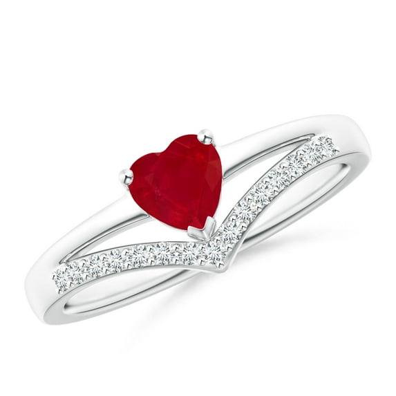 Angara Natural Ruby Heart Ring with Diamond for Women in 14K White Gold (Size-5mm) – July Birthstone Jewelry | Solitaire Ruby Ring (Ring Size - 9.5)