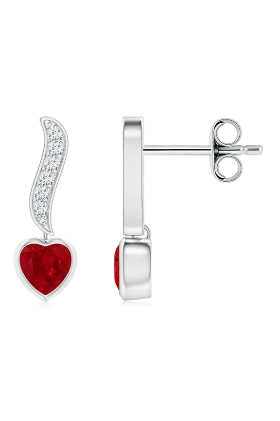 Natural Ruby Heart Shaped Drop Earrings in 925 Sterling Silver for Women – July Birthstone Jewelry | Ruby Earrings with Diamond