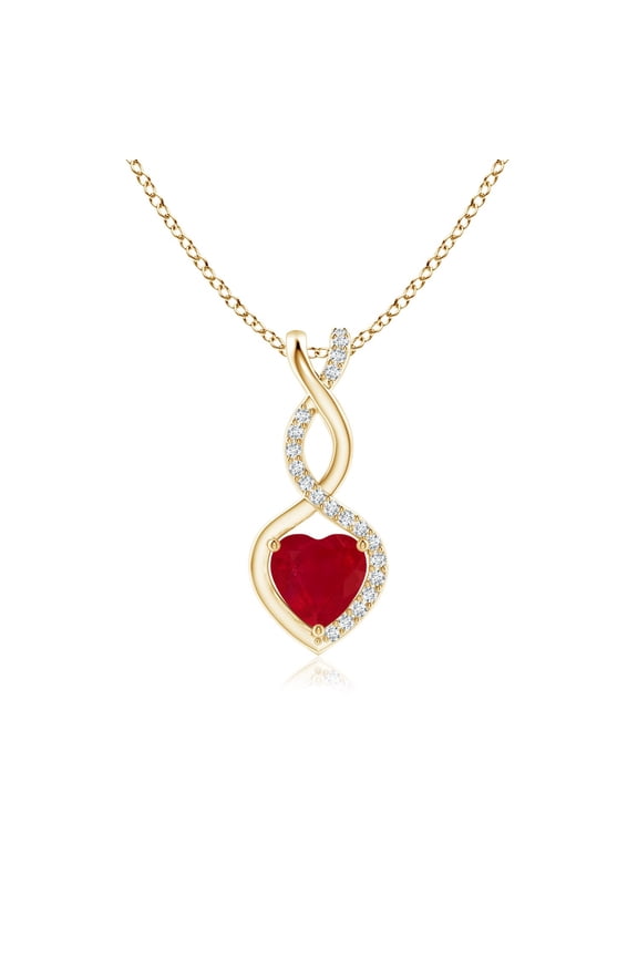 Natural Ruby Infinity Heart Pendant with Diamonds in 18K Yellow Gold for Women (Size-5mm) | July Birthstone, Birthday, Anniversary, Jewelry Gift for Women | Natural Ruby Necklace