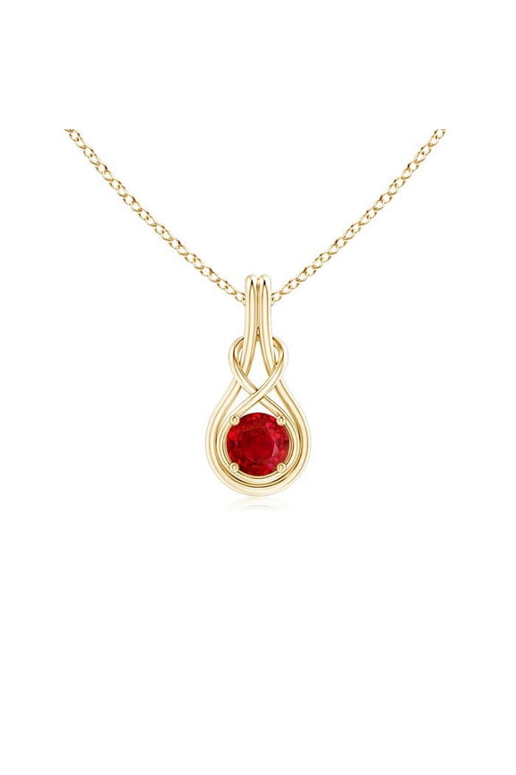 Natural Ruby Infinity Knot Pendant Necklace for Women in 14K Yellow Gold (Size-5mm) – July Birthstone Jewelry | Round Ruby Solitaire Pendant