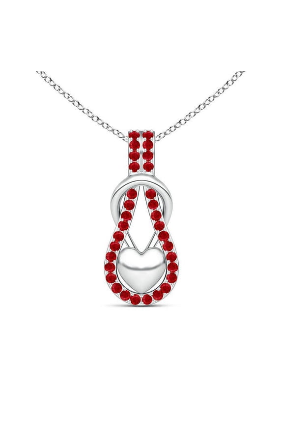 Natural Ruby Infinity Pendant Necklace for Women in 14K White Gold (Size-1.3mm) – July Birthstone Jewelry | Ruby Necklace with Puffed Heart