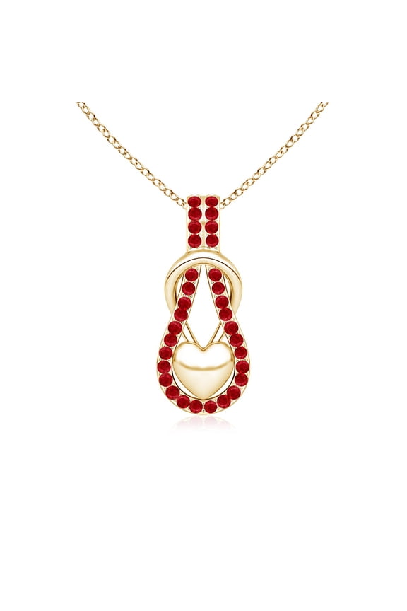 Natural Ruby Infinity Pendant Necklace for Women in 14K Yellow Gold (Size-1.3mm) – July Birthstone Jewelry | Ruby Necklace with Puffed Heart