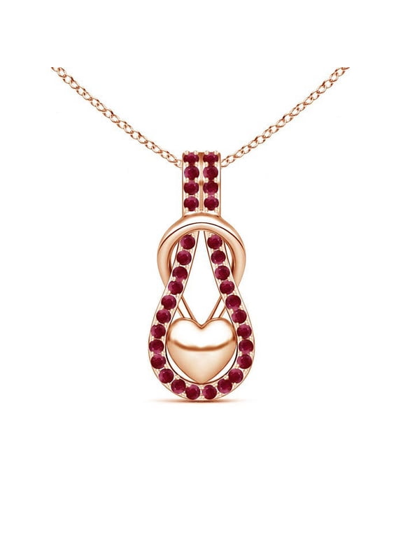 Natural Ruby Infinity Pendant Necklace in 14K Rose Gold for Women (Size-1.3mm) – July Birthstone Jewelry | Ruby Necklace with Puffed Heart