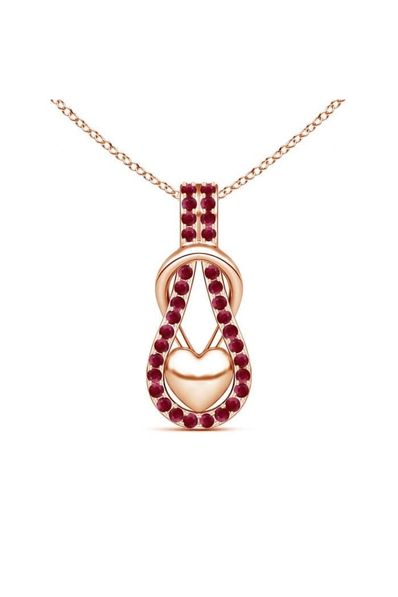 Natural Ruby Infinity Pendant Necklace in 14K Rose Gold for Women (Size-1.3mm) – July Birthstone Jewelry | Ruby Necklace with Puffed Heart