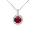 thumbnail image 1 of Angara Natural Ruby Pendant Necklace with Diamond Halo in Platinum for Women (Size-5mm) – July Birthstone Jewelry | Round Ruby Halo Pendant Necklace, 1 of 8