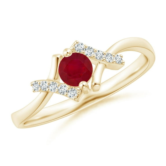 Angara Natural Ruby Promise Ring for Women in 14K Yellow Gold – July Birthstone Jewelry | Ruby Ring with Diamond Accents (Ring Size - 5)