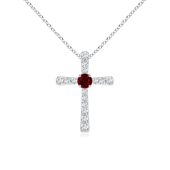 Angara Natural Ruby and Diamond Cross Pendant Necklace for Women in 14K White Gold (Size-3mm) – July Birthstone Jewelry | Round Ruby Cross Necklace