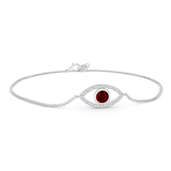 Angara Natural Ruby and Diamond Evil Eye Bracelet for Women in 14K White Gold (Size-4.5mm) – July Birthstone Jewelry | Round Ruby Bracelet