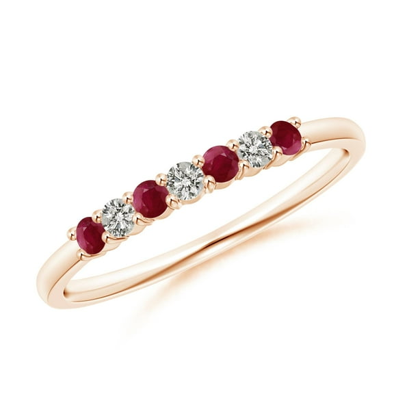 Angara Natural Ruby and Diamond Half Eternity Wedding Ring in 14K Rose Gold for Women (Size-2mm) – July Birthstone Jewelry (Ring Size - 7.5)