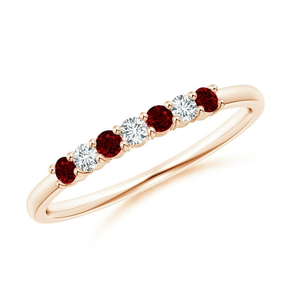 Angara Natural Ruby and Diamond Half Eternity Wedding Ring in 14K Rose Gold for Women (Size-2mm) – July Birthstone Jewelry (Ring Size - 8.5)