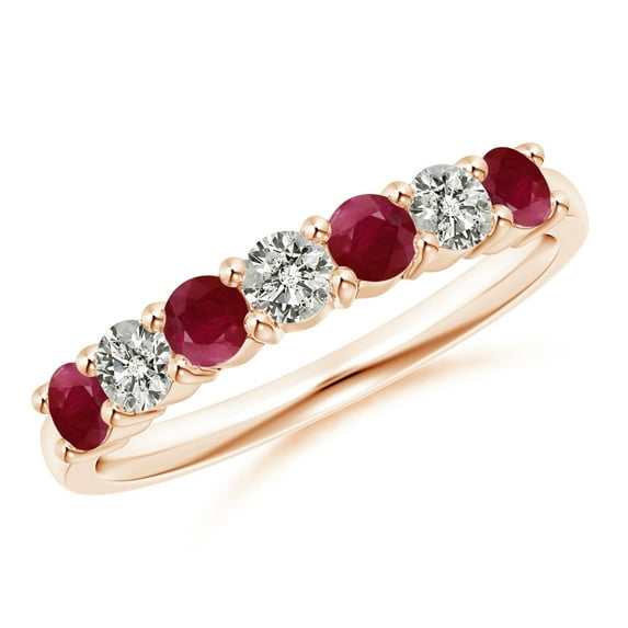 Angara Natural Ruby and Diamond Half Eternity Wedding Ring in 14K Rose Gold for Women (Size-3mm) – July Birthstone Jewelry (Ring Size - 10)