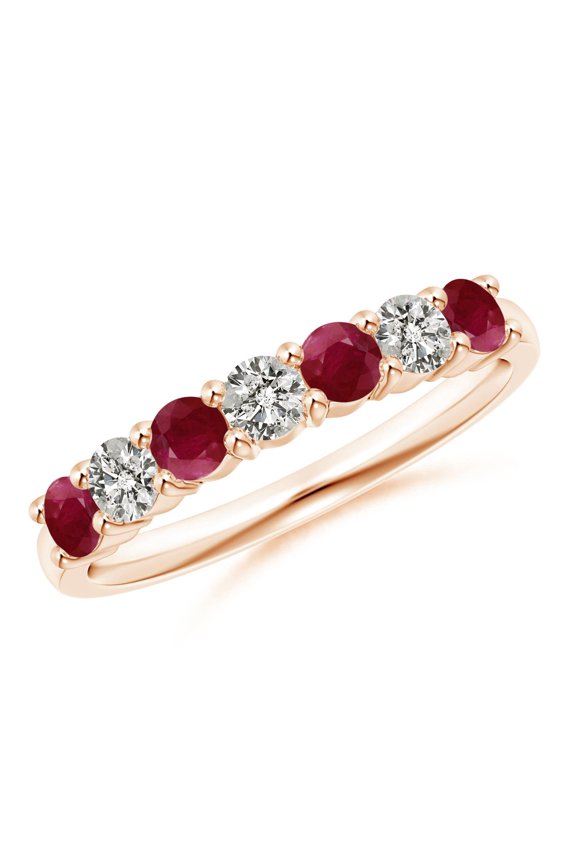 Natural Ruby and Diamond Half Eternity Wedding Ring in 14K Rose Gold for Women (Size-3mm) – July Birthstone Jewelry (Ring Size - 9)