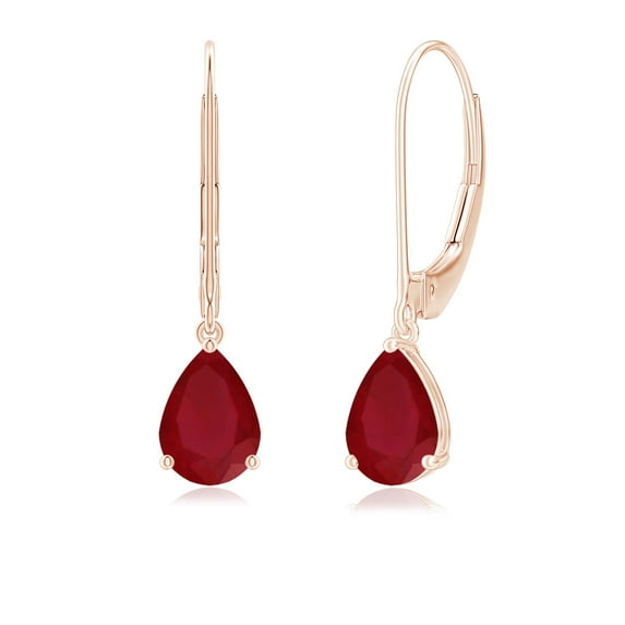 Angara Natural Solitaire Pear-Shaped 1.6 ct Ruby Leverback Earrings in 14K Rose Gold for Women - July Birthstone Jewelry | Natural Ruby Earrings