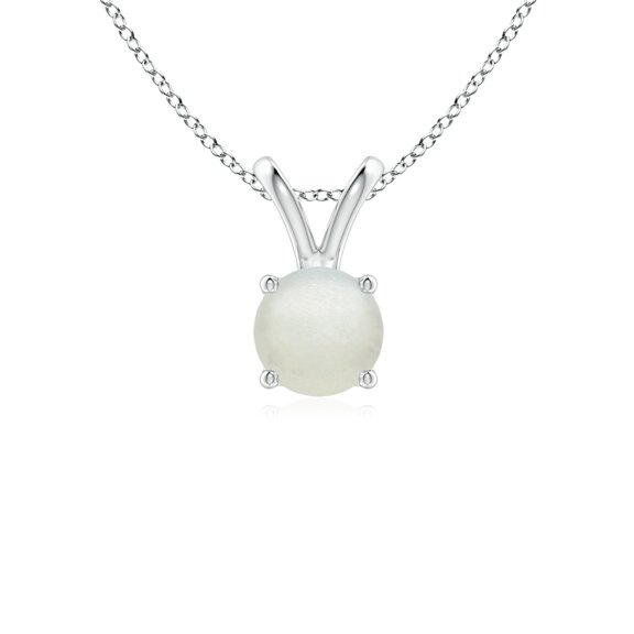 Angara Natural V-Bale Round Moonstone Solitaire Pendant for Women in 925 Sterling Silver (Size-5mm) | June Birthstone Jewelry, Anniversary, Jewelry Gift for Women
