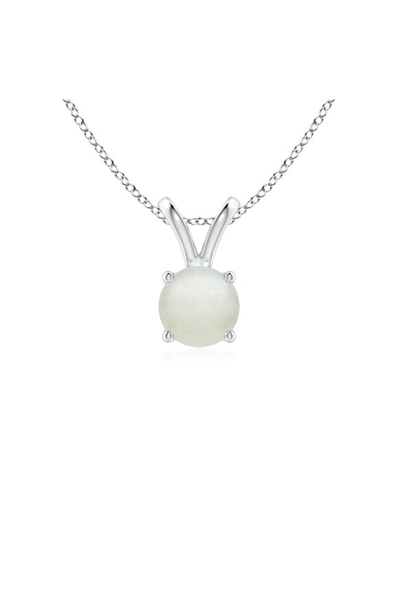 Natural V-Bale Round Moonstone Solitaire Pendant for Women in 925 Sterling Silver (Size-5mm) | June Birthstone Jewelry, Anniversary, Jewelry Gift for Women