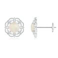 thumbnail image 1 of Angara Natural Vintage Style Opal and Diamond Fleur De Lis Earrings in 14K White Gold for Women (Size-5mm) | October Birthstone Jewelry for Her, 1 of 5